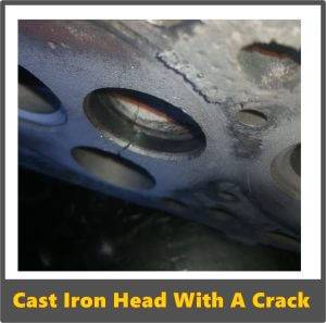 Cast Iron cylinder head with a crack between the inlet valve and precomp chamber-