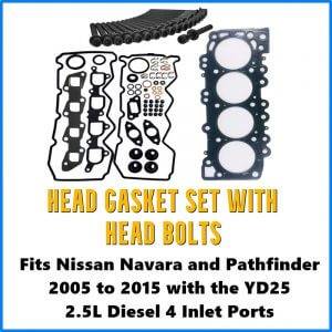 Navara Pathfinder YD25 25L head gasket set with bolts-AA-min - Midland Cylinder Heads Nissan Navara YD25 4-Port VRS cylinder head gasket set with head bolts